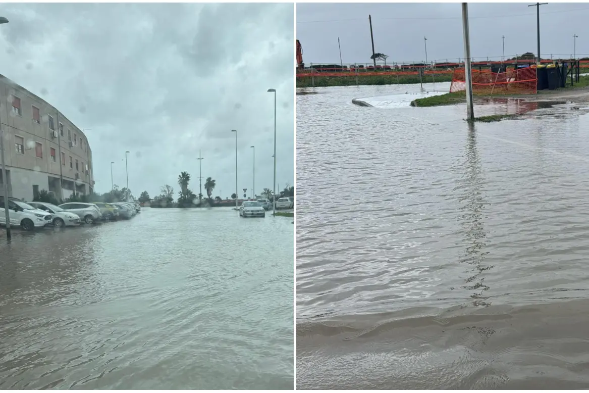 Le strade allagate a Sant'Elia (foto Facebook)
