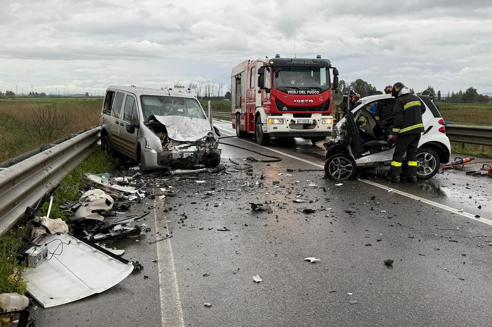 L'incidente a Villasor (foto Deidda)