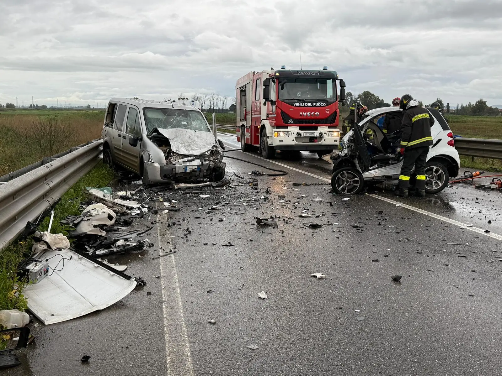 L'incidente a Villasor (foto Deidda)