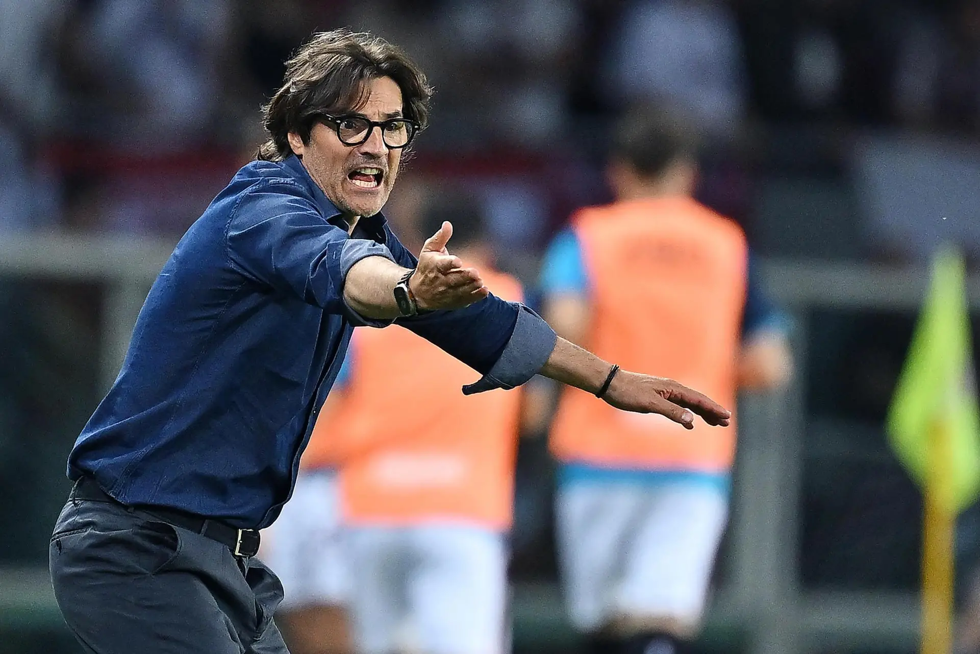 Torino coach Paolo Vanoli gesture during the italian Serie A soccer match Torino FC vs AS Roma at the Olimpico Grande Torino Stadium in Turin, Italy, 25 May 2025 ANSA/ALESSANDRO DI MARCO