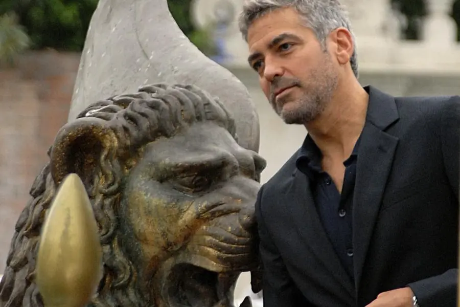 Actor George Clooney presents his latest movie "Michael Clayton" competing in the 64th edition of the Venice Film Festival in Venice, Italy, Friday, Aug. 31, 2007. (AP Photo/Luigi Costantini)
