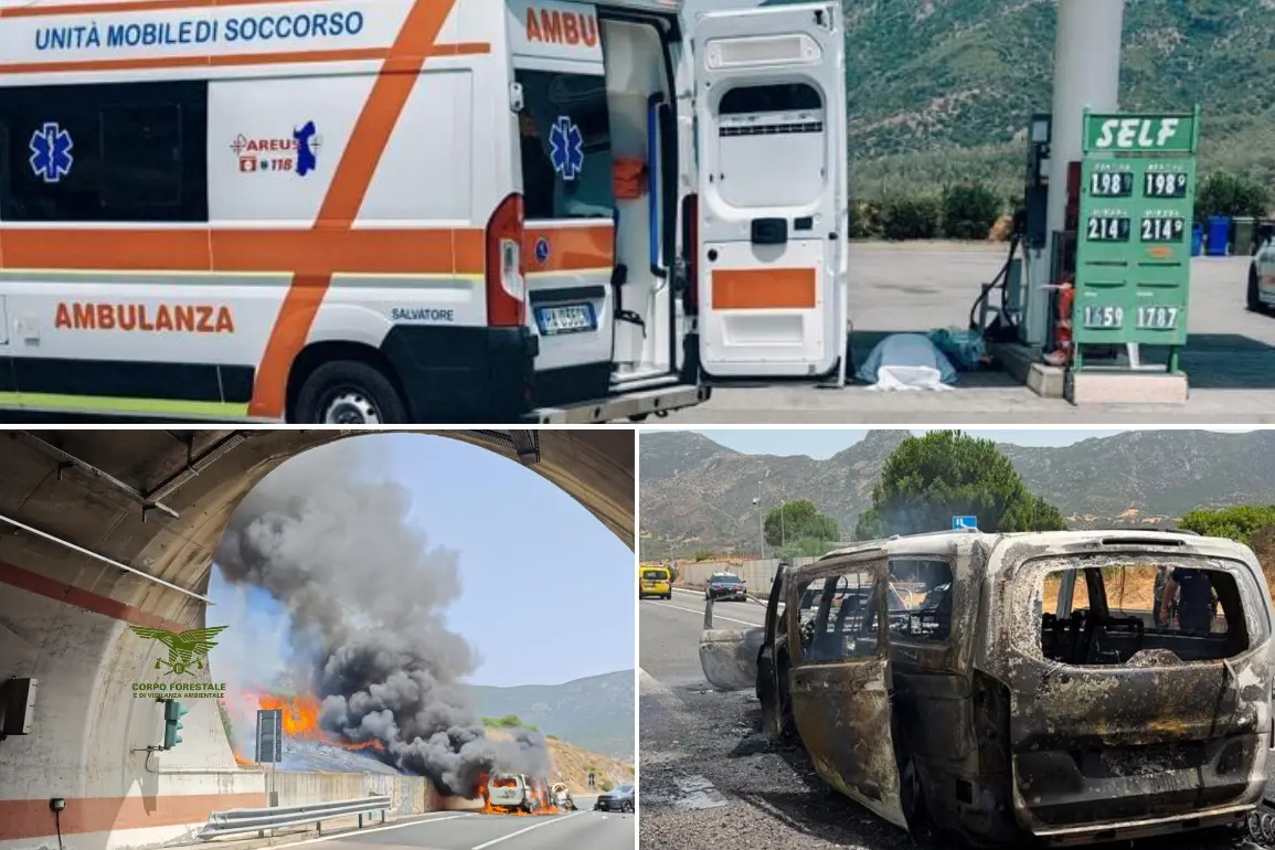 I mezzi coinvolti e un'ambulanza a Solanas