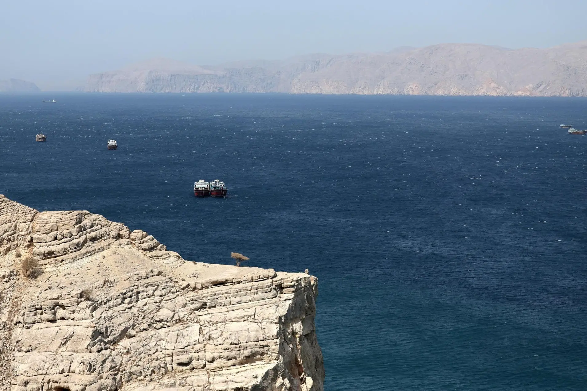 Navi nello stretto di Hormuz (foto Ansa/Epa)