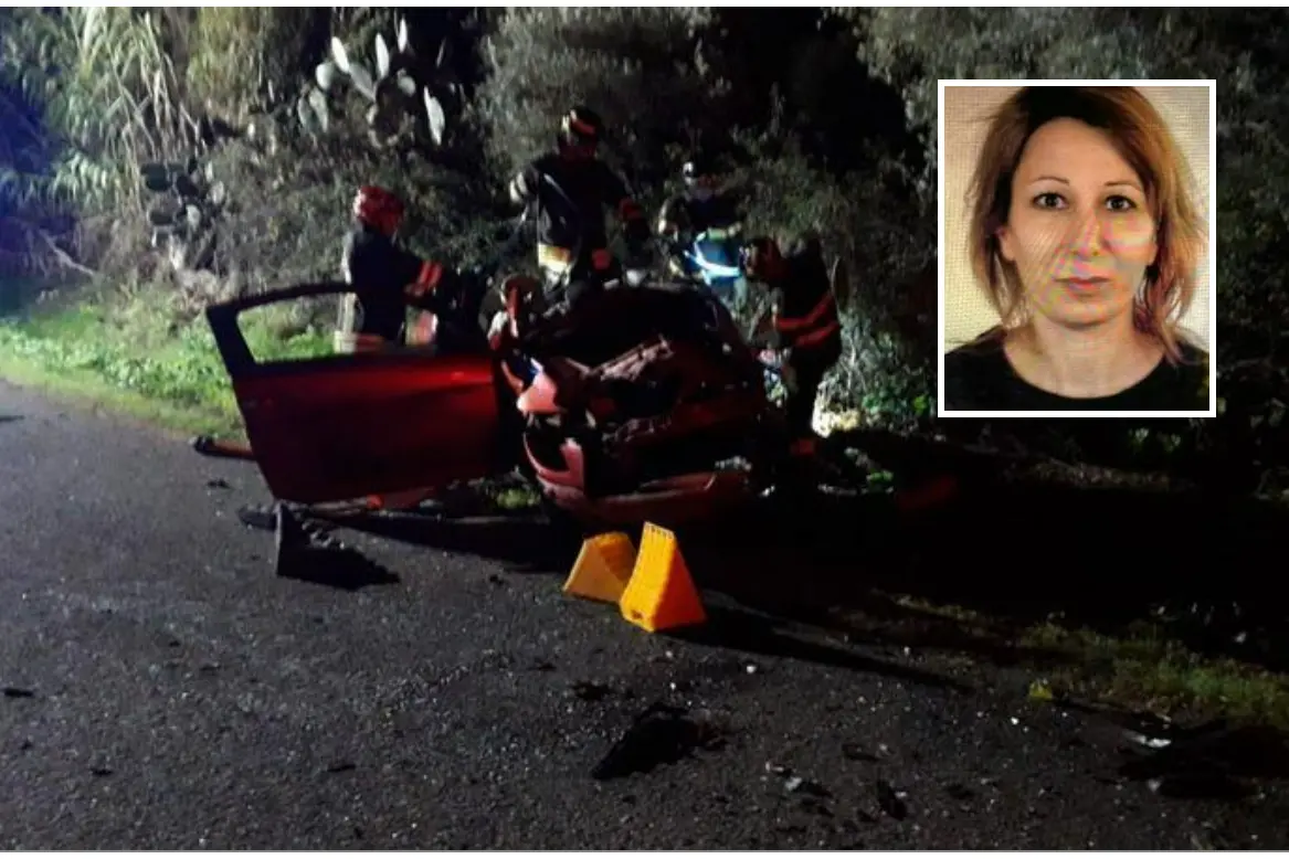 Il luogo dell'incidente e, nel riquadro, Cinzia Cotza (foto Pinna)