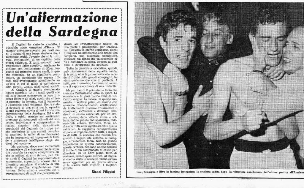 L'editoriale de L'Unione Sarda e la gioia di Riva e Scopigno