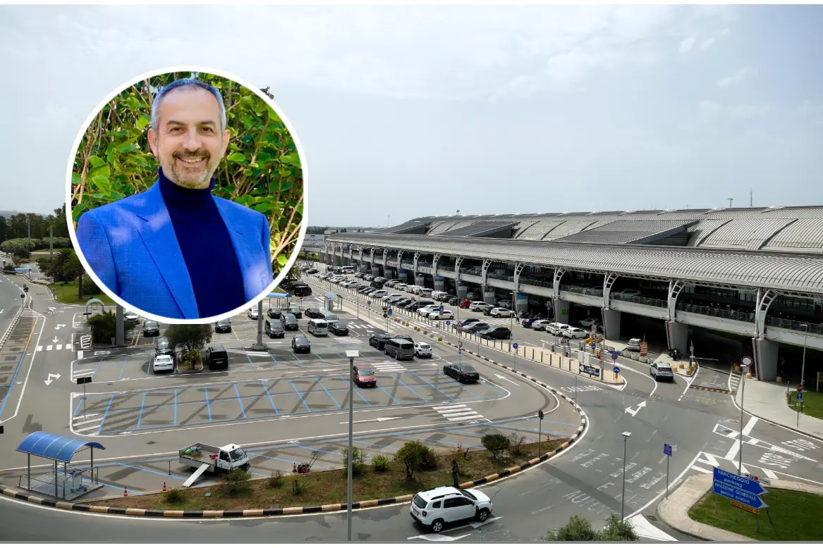 L'aeroporto di Cagliari, nel riquadro Alessio Grazietti