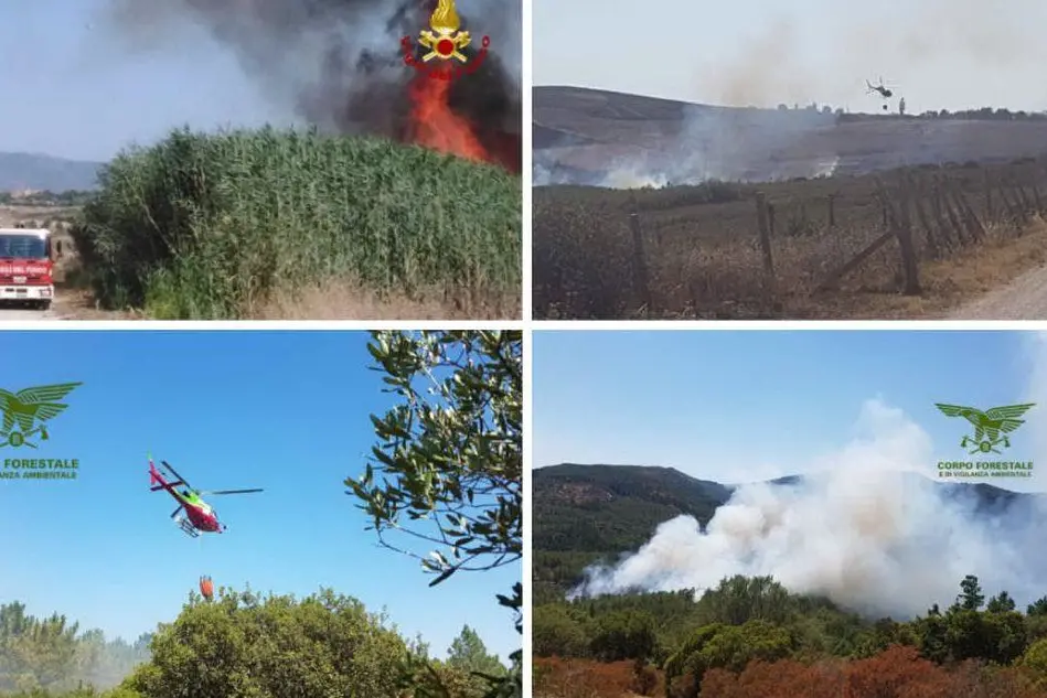 Le operazioni di spegnimento dei roghi nelle foto di vigili del fuoco, corpo forestale e del lettore Maruzio Esciana