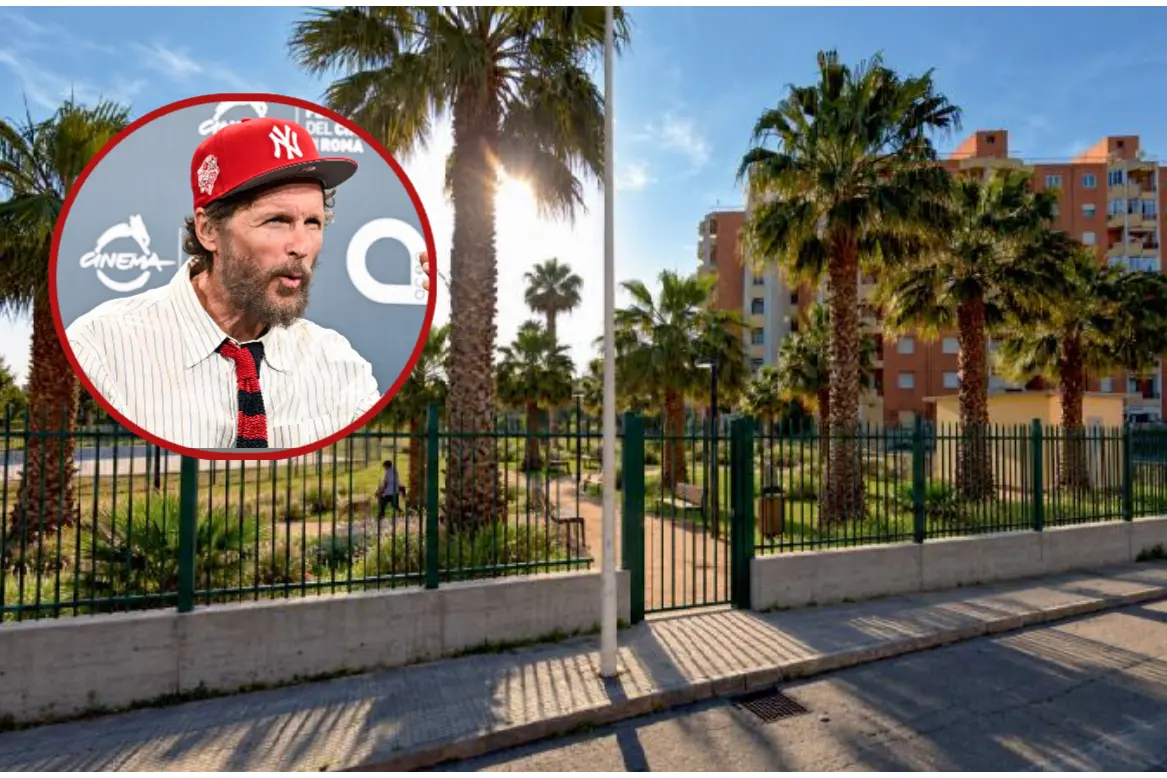 Parco Jovanotti a Sant'Elia (fotosimulazione). Nel riquadro in alto a sinistra il cantante Jovanotti