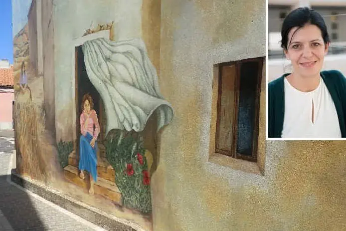 Un murales di Tinnura e, nel riquadro, Marisa Fois (foto concesse)