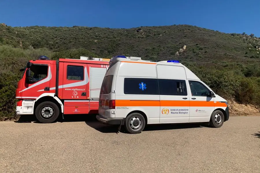 I Vigili del fuoco e l'ambulanza del 118 nelle vicinanze del luogo in cui è accaduto l'incidente (Foto Secci)