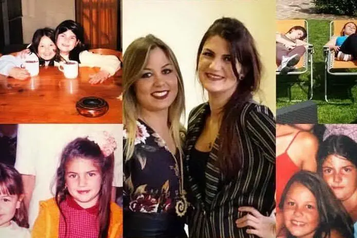 Un collage di foto delle due cugine dal profilo Facebook di Luana (Luana bionda, Giada mora)