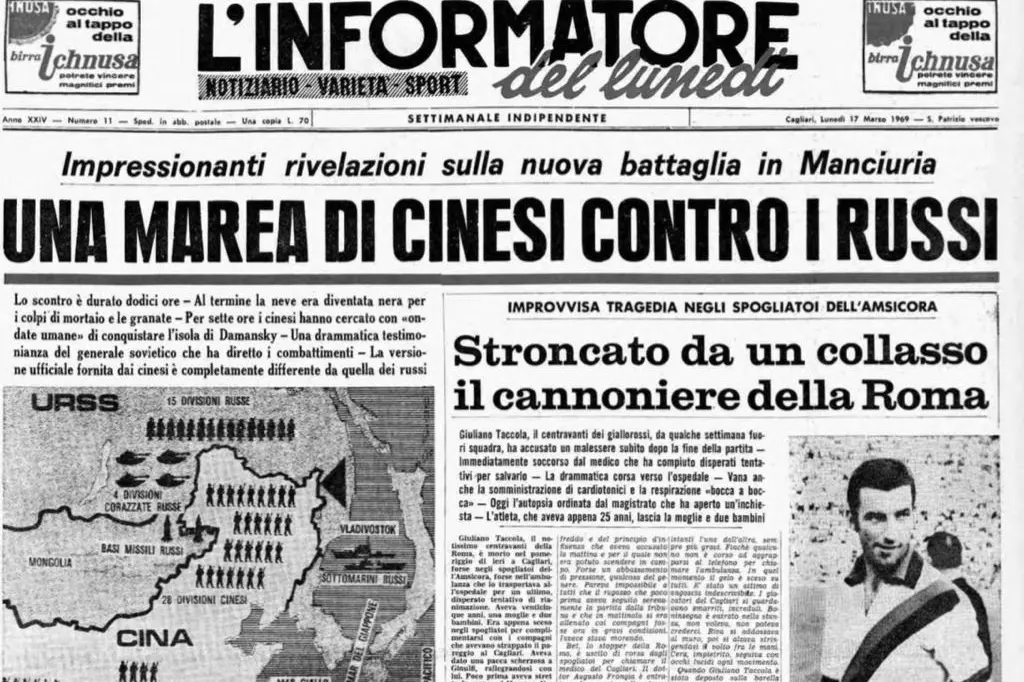 La prima pagina dell'Informatore il giorno dopo la morte di Taccola