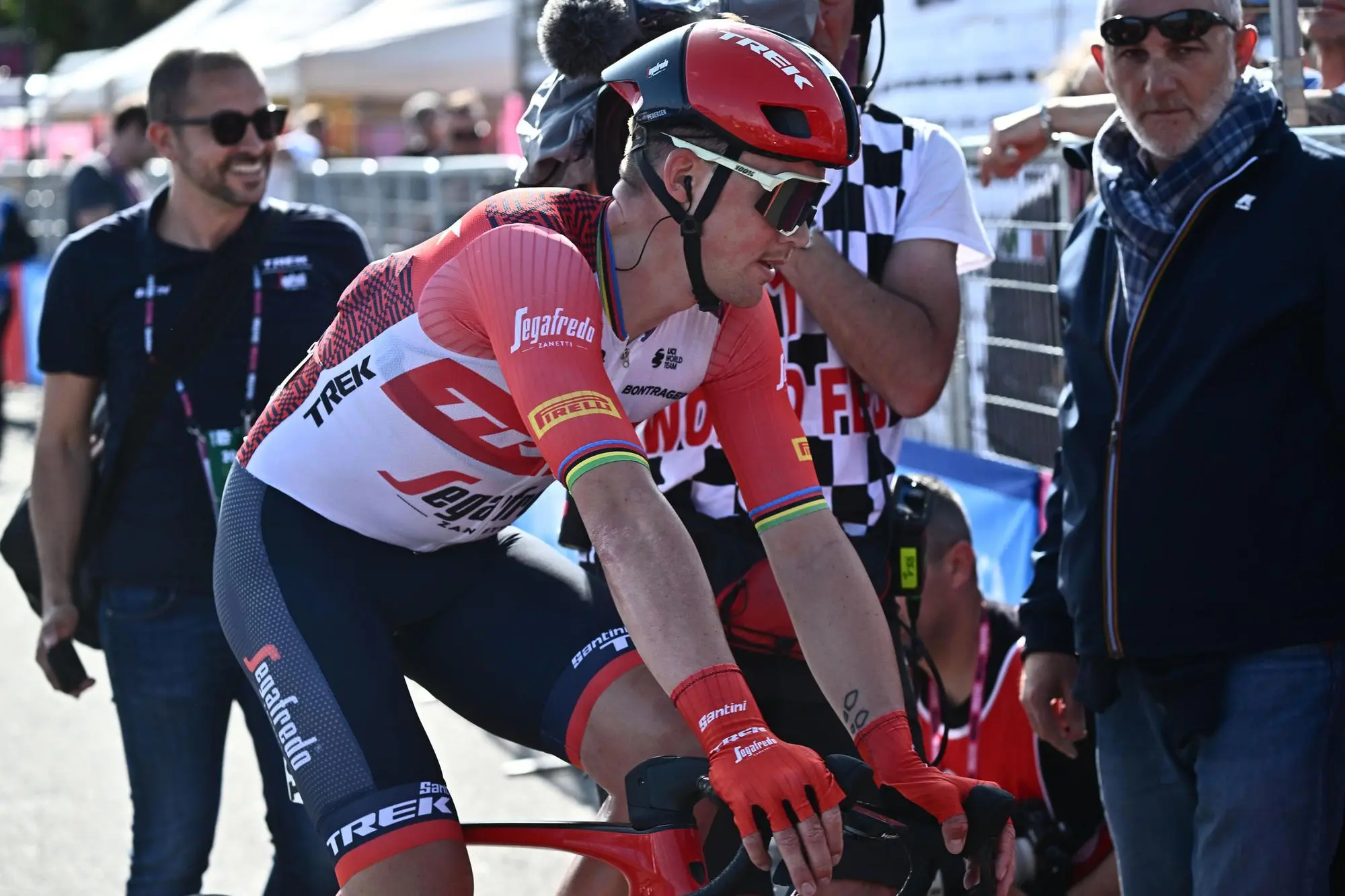Danish rider Mads Pedersen of team Trek Segafredo celebrates after crossing the finish line and winning the sixth stage of the 2023 Giro d'Italia cycling race over 162 km from Napoli to Napoli, Italy, 11 May 2023. ANSA/LUCA ZENNARO