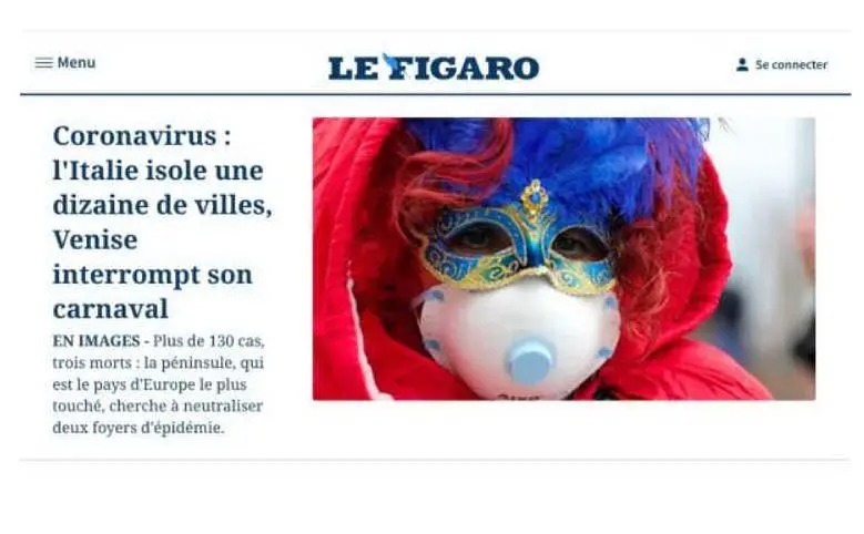 &quot;L'Italia isola i paesi e Venezia interrompe il Carnevale&quot;: così sul francese Le Figaro