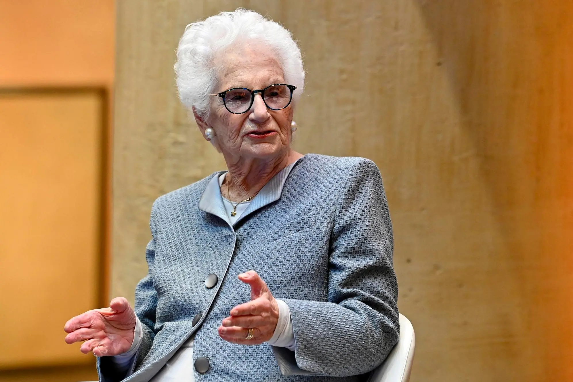 La senatrice a vita, Liliana Segre, durante la presentazione del libro di Nathania Zevi dal titolo Il nemico ideale, Roma, 17 ottobre 2024. ANSA/RICCARDO ANTIMIANI