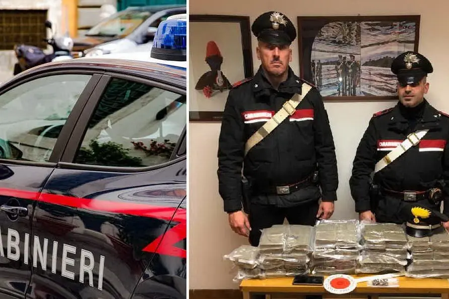A destra la droga sequestrata (foto carabinieri), a sinistra una pattuglia (foto Pixabay)