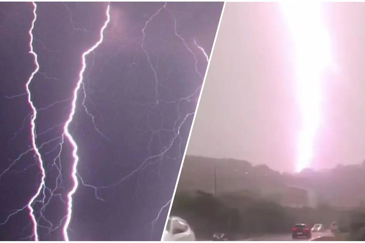 Tempesta di fulmini, a destra un frame dal video di Valentino Tedde (foto Ansa)