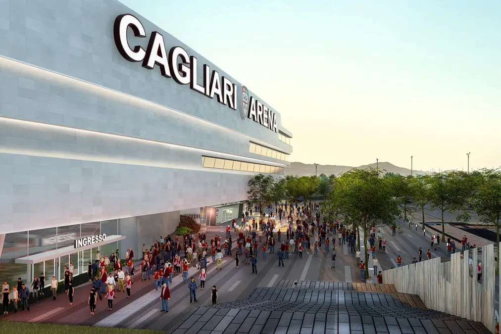 Un render del progetto del nuovo stadio del Cagliari