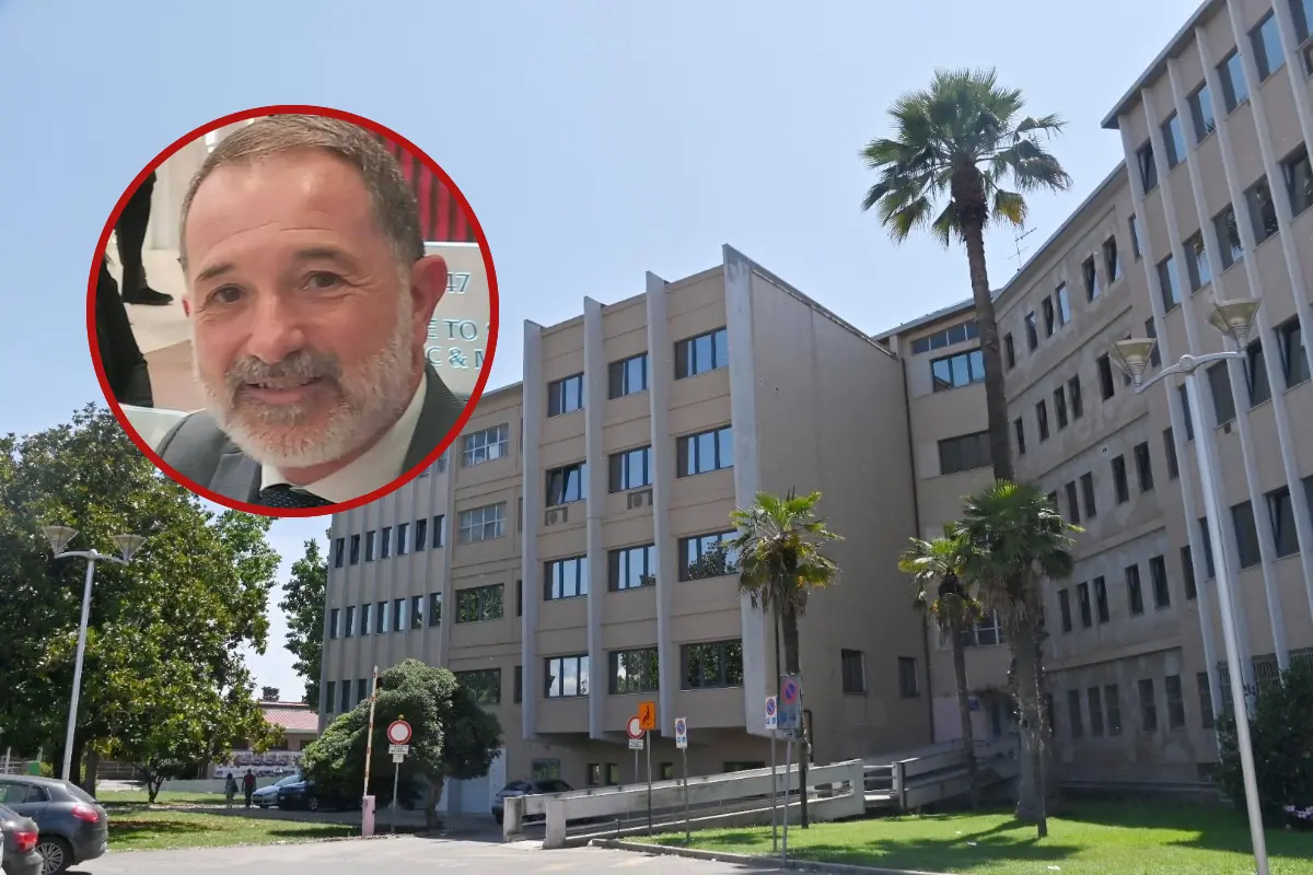 Il Tribunale di Oristano e, nel tondo, Emanuele Cera (L'Unione Sarda)