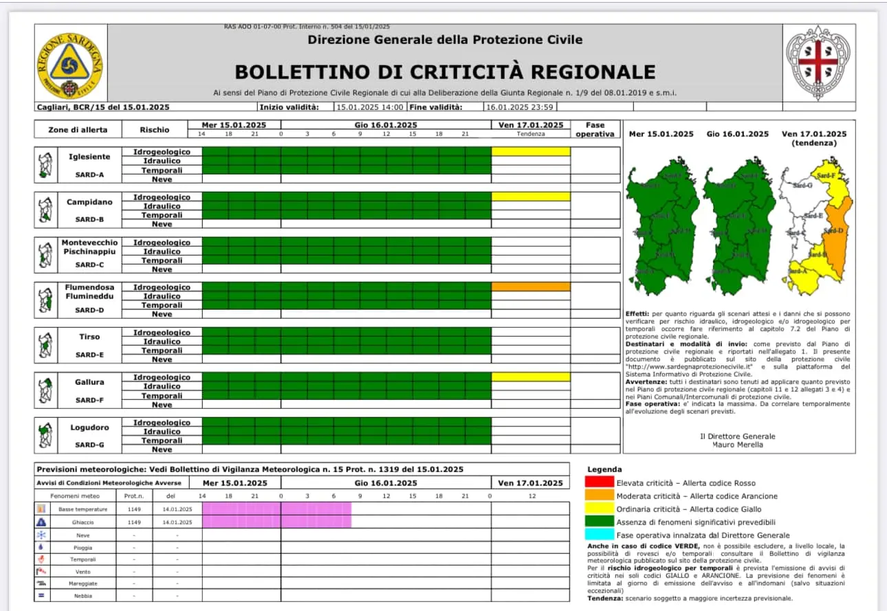 Il bollettino della Protezione civile