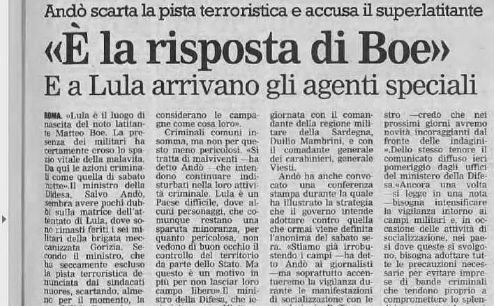 Il ministro della Difesa accusa Metteo Boe