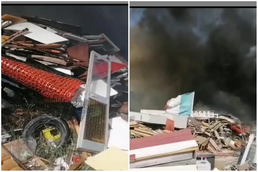 Due immagini dell'incendio a Selargius (foto Vigili del fuoco)