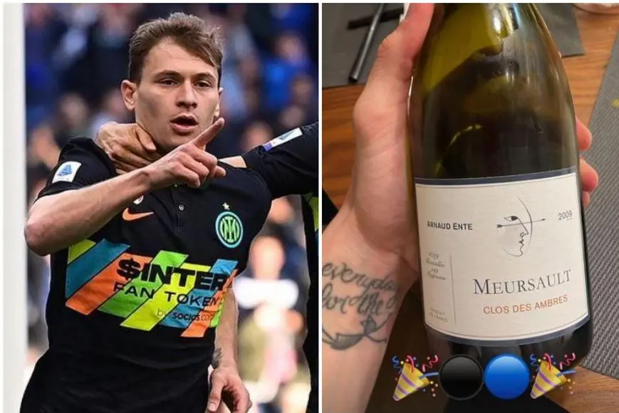 Nicolò Barella e la bottiglia stappata per festeggiare (da Instagram)