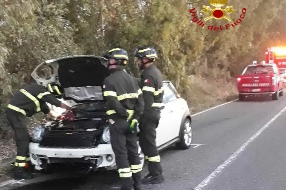 L'auto danneggiata (foto Vigili del fuoco)