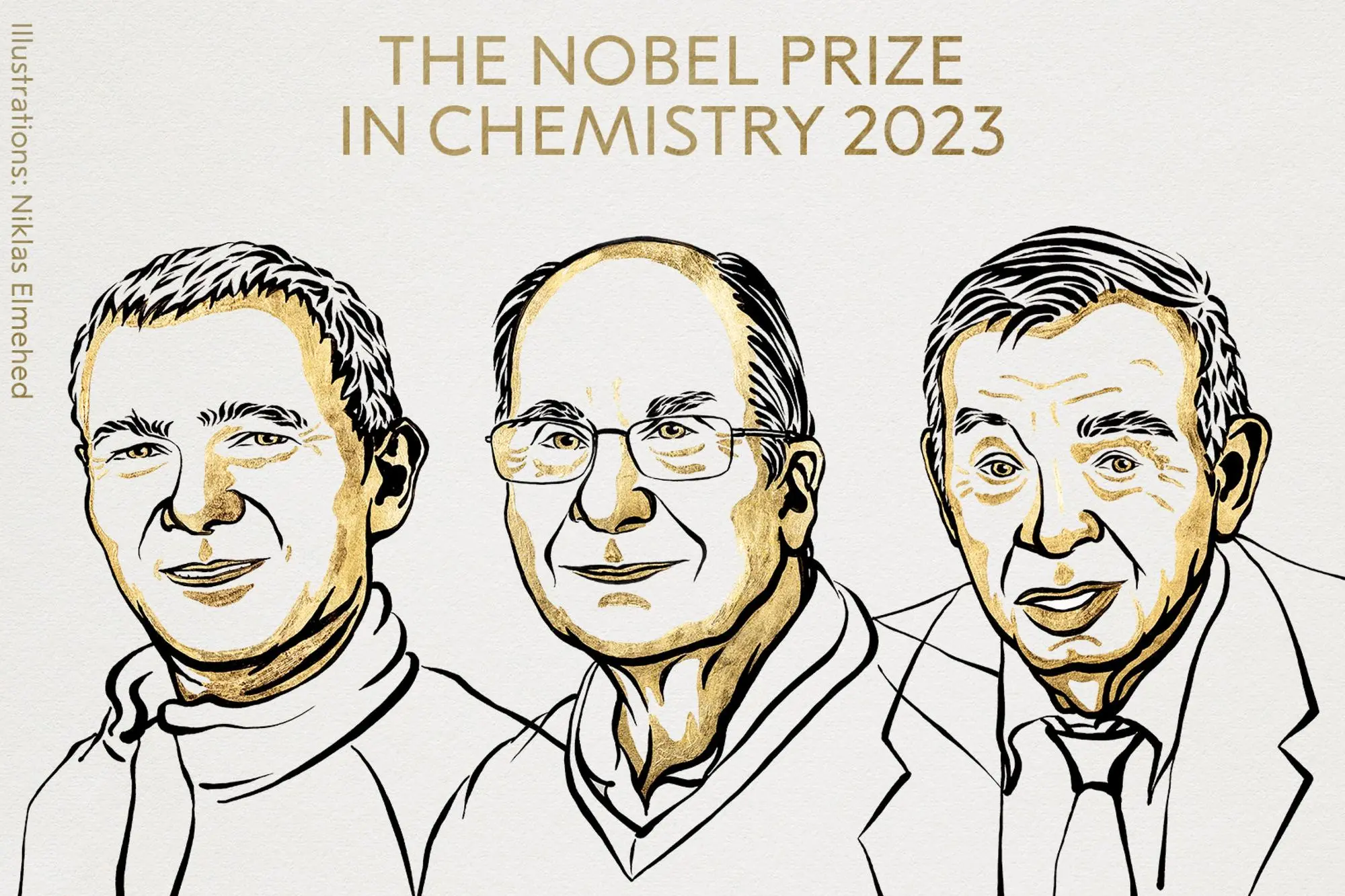 I tre vincitori del Nobel per la Chimica 2023 (foto via Ansa)