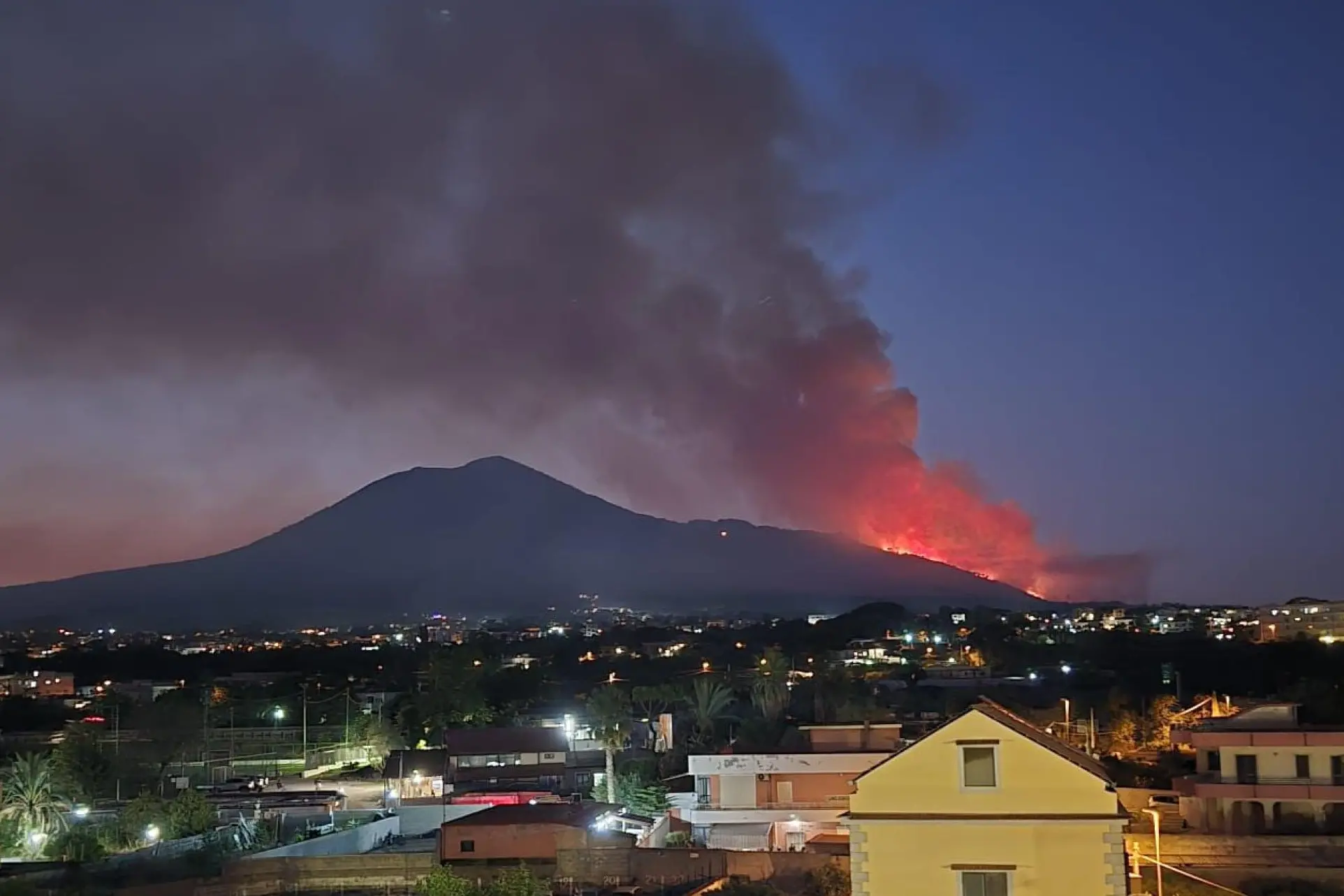 L'incendio al Vesuvio (foto Ansa)