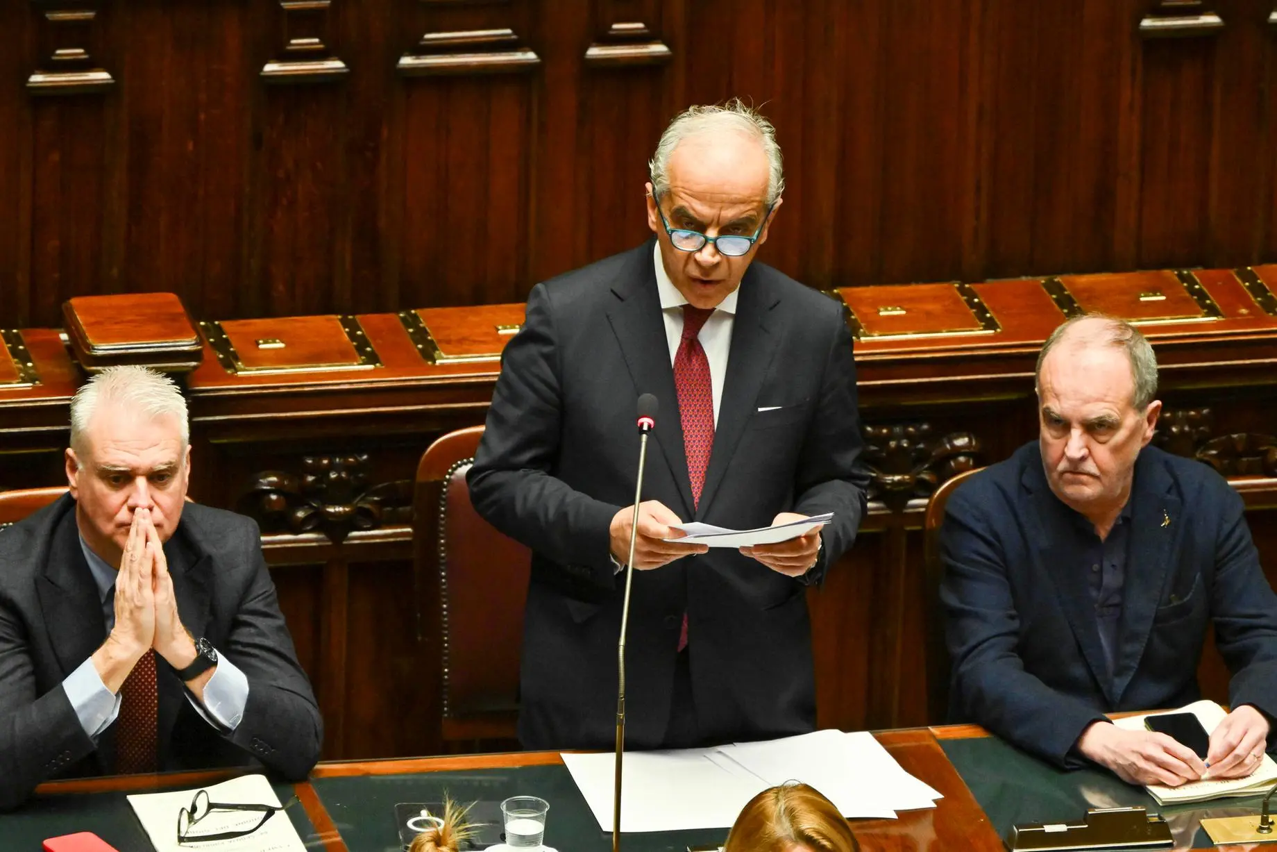 Il ministro dellÕInterno, Matteo Piantedosi, nel corso della sua informativa alla Camera sui fatti di Cutro, Roma 7 marzo 2023. ANSA/MAURIZIO BRAMBATTI