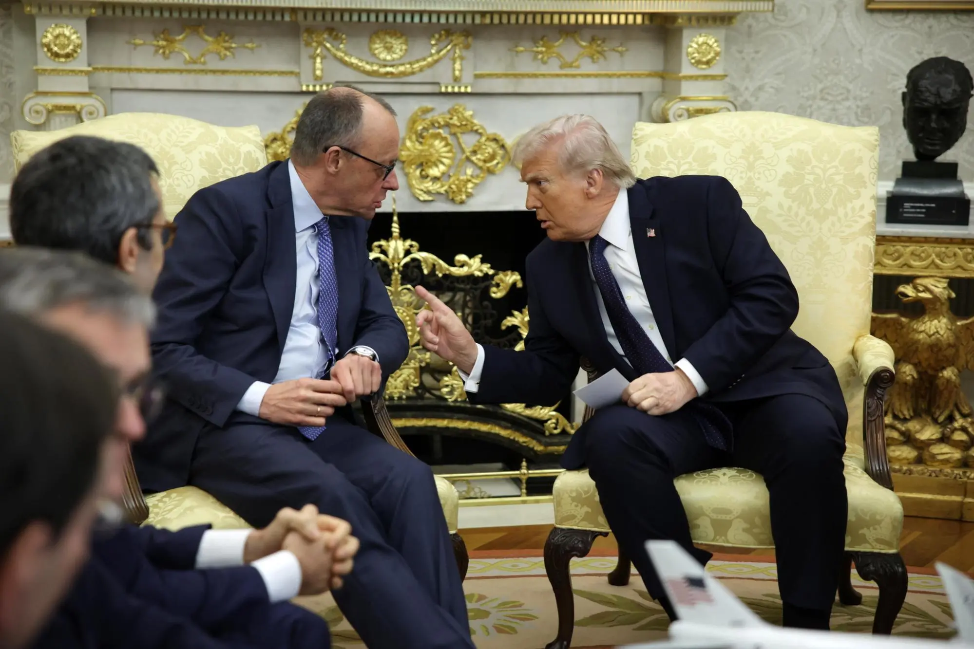 US President Donald Trump (R) and German Chancellor Friedrich Merz hold a bilateral meeting in the Oval Office at the White House in Washington, DC, USA, 03 March 2026. ANSA/SAMUEL CORUM / POOL