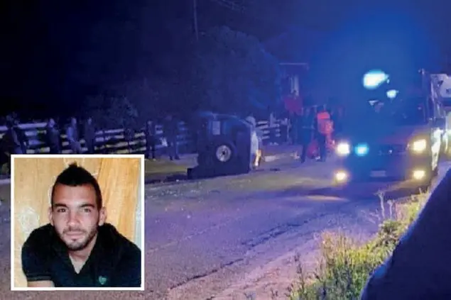 L'incidente stradale a Tula, nel riquadro la vittima (foto L'Unione Sarda - Pala)