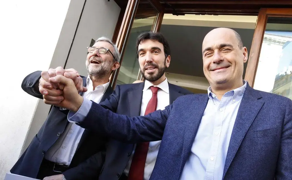 I tre candidati alla leadership, da sinistra: Giachetti, Martina, Zingaretti (Ansa)