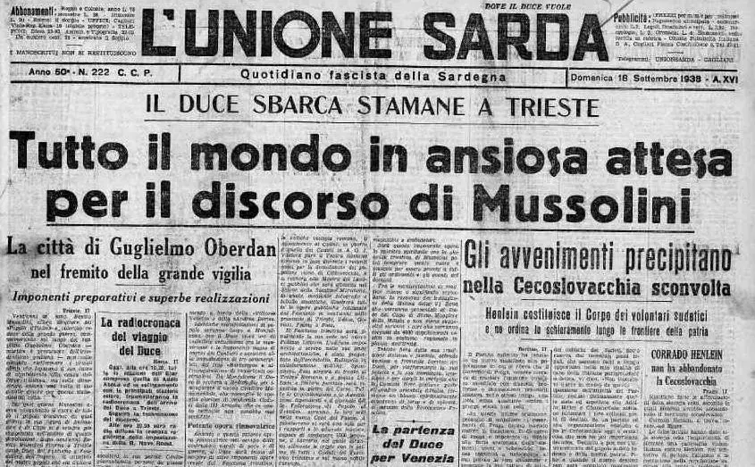 La pagina de L'Unione Sarda del 18 agosto 1938 (archivio L'Unione Sarda)
