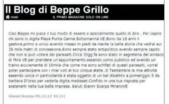 Il commento di Scarpa al post di Beppe Grillo