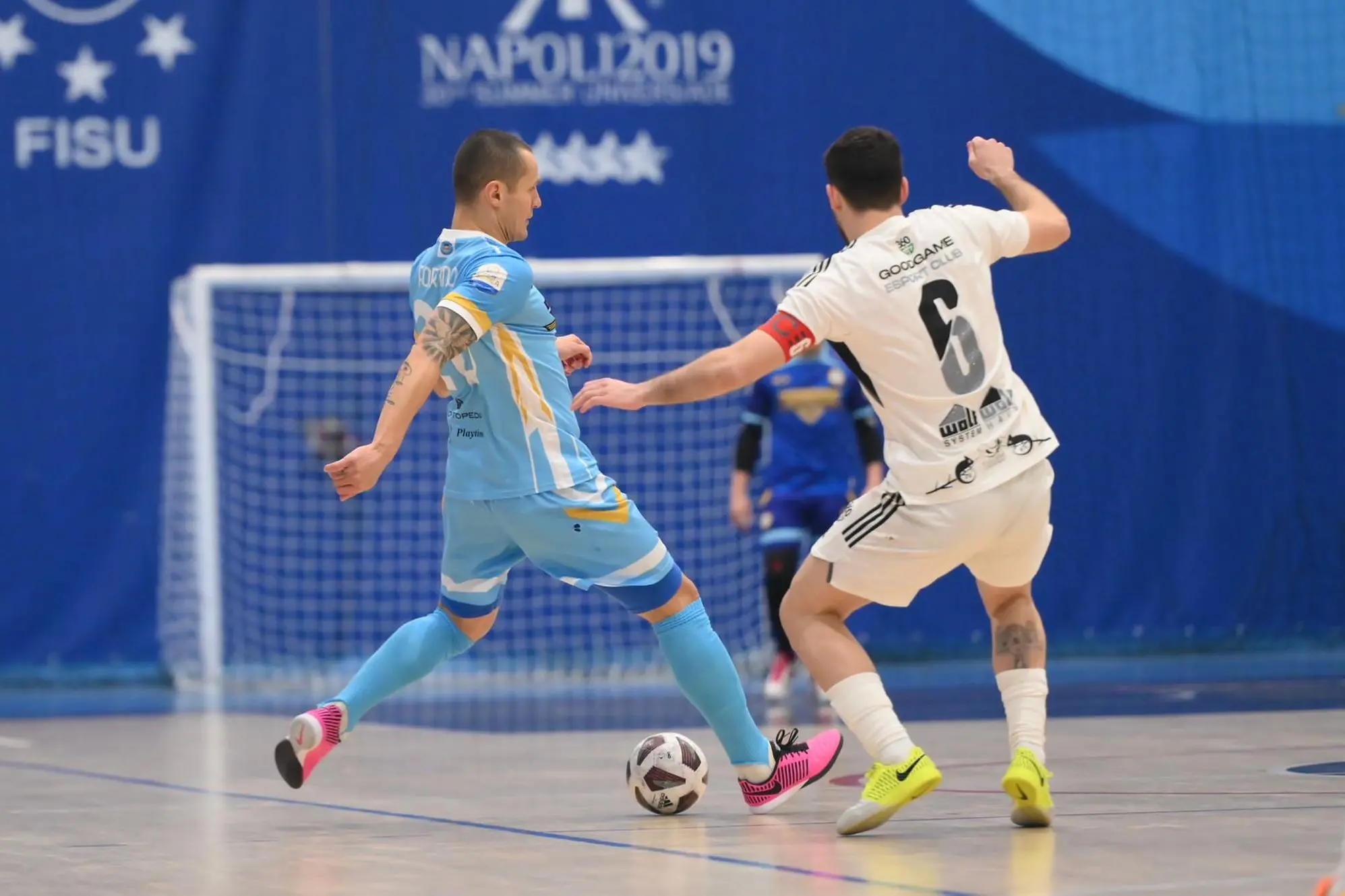 Un momento della sfida tra Napoli e 360 GG Monastir (foto Napoli Futsal)