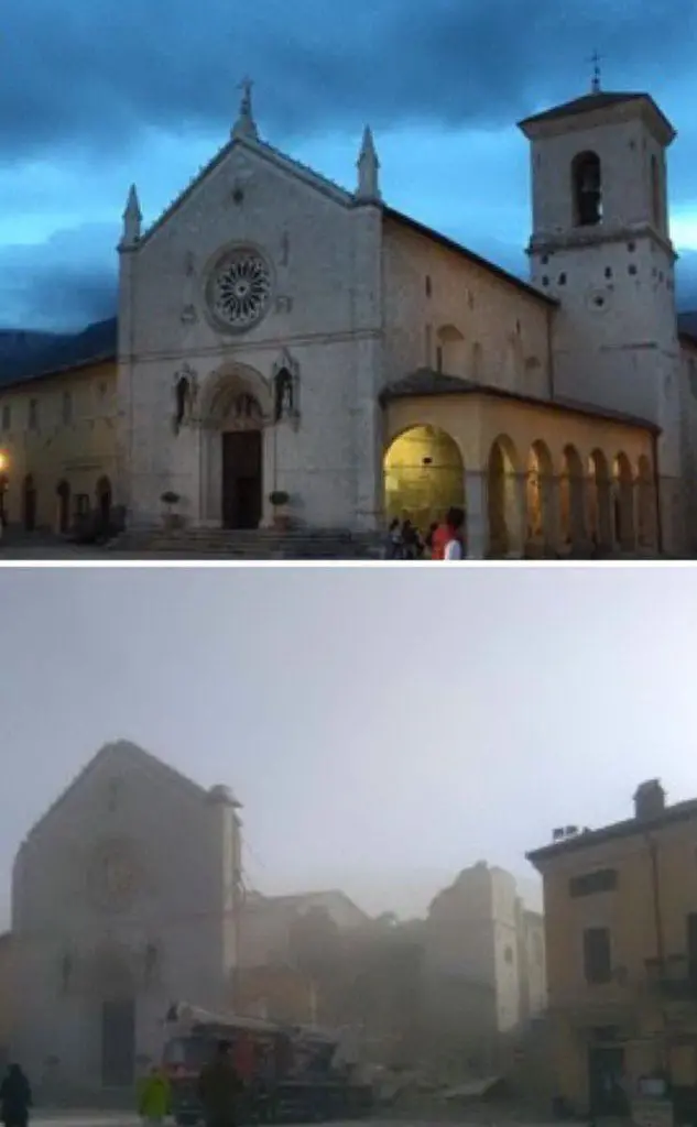 Norcia: la basilica di San Benedetto prima e dopo