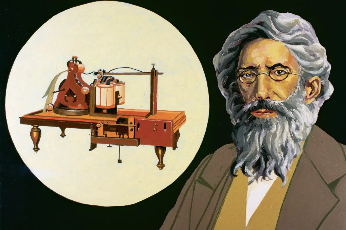 Samuel Morse e il telegrafo in una rappresentazione grafica (Ansa)