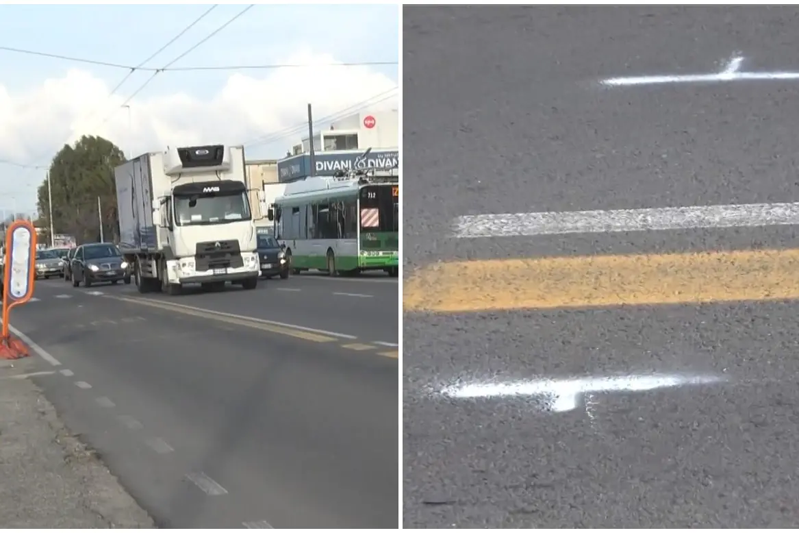 A sinistra viale Marconi, nel dettaglio i rilievi della polizia (frame da video)
