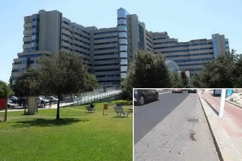 L'ospedale Brotzu, dove la donna era ricoverata, e nel riquadro il luogo dell'incidente (Archivio L'Unione Sarda)
