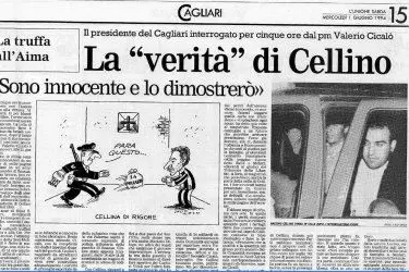 L'articolo su L'Unione Sarda dopo l'arresto di Cellino nel 1994