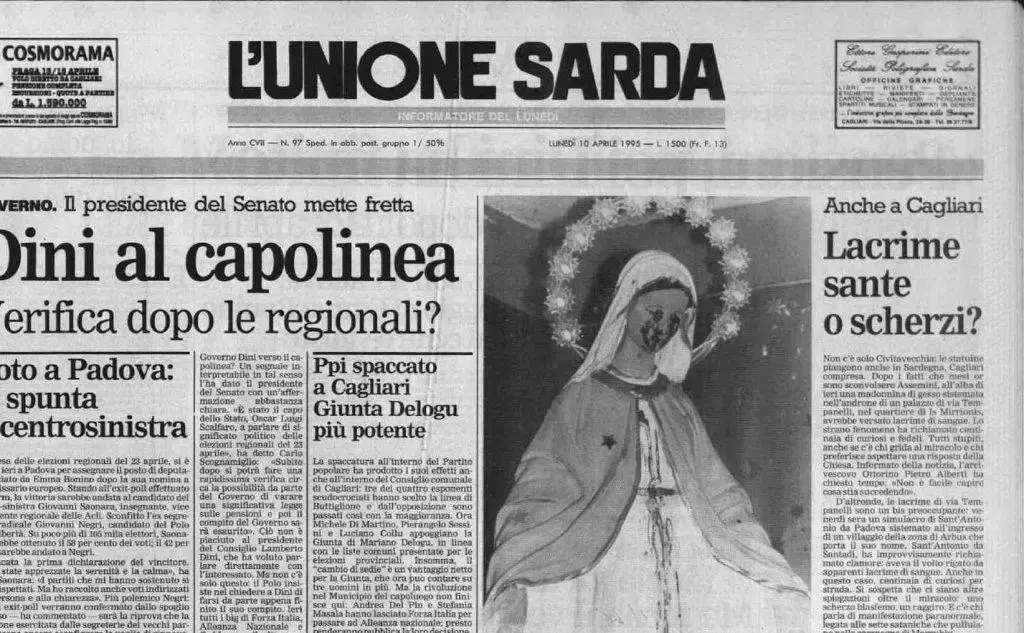 La prima pagina de L'Unione Sarda del 10 aprile 1995