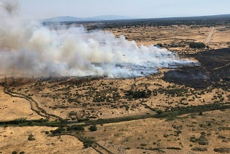 L'incendio visto dall'alto (Foto Corpo forestale)