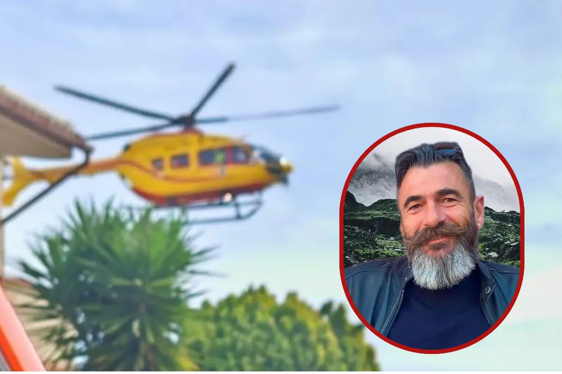Elisoccorso in volo, a destra la vittima, Massimo Pinna, 54 anni (Serreli)