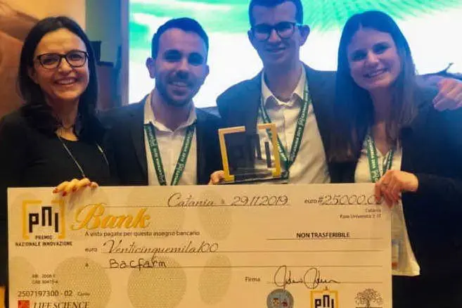 I premiati. Da sinistra: Maria Chiara di Guardo, Davide Lobina, Samuele Gaviano e Giulia Guadalupi (foto @UniCa)