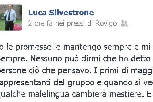 Luca Silvestrone scrive su Facebook