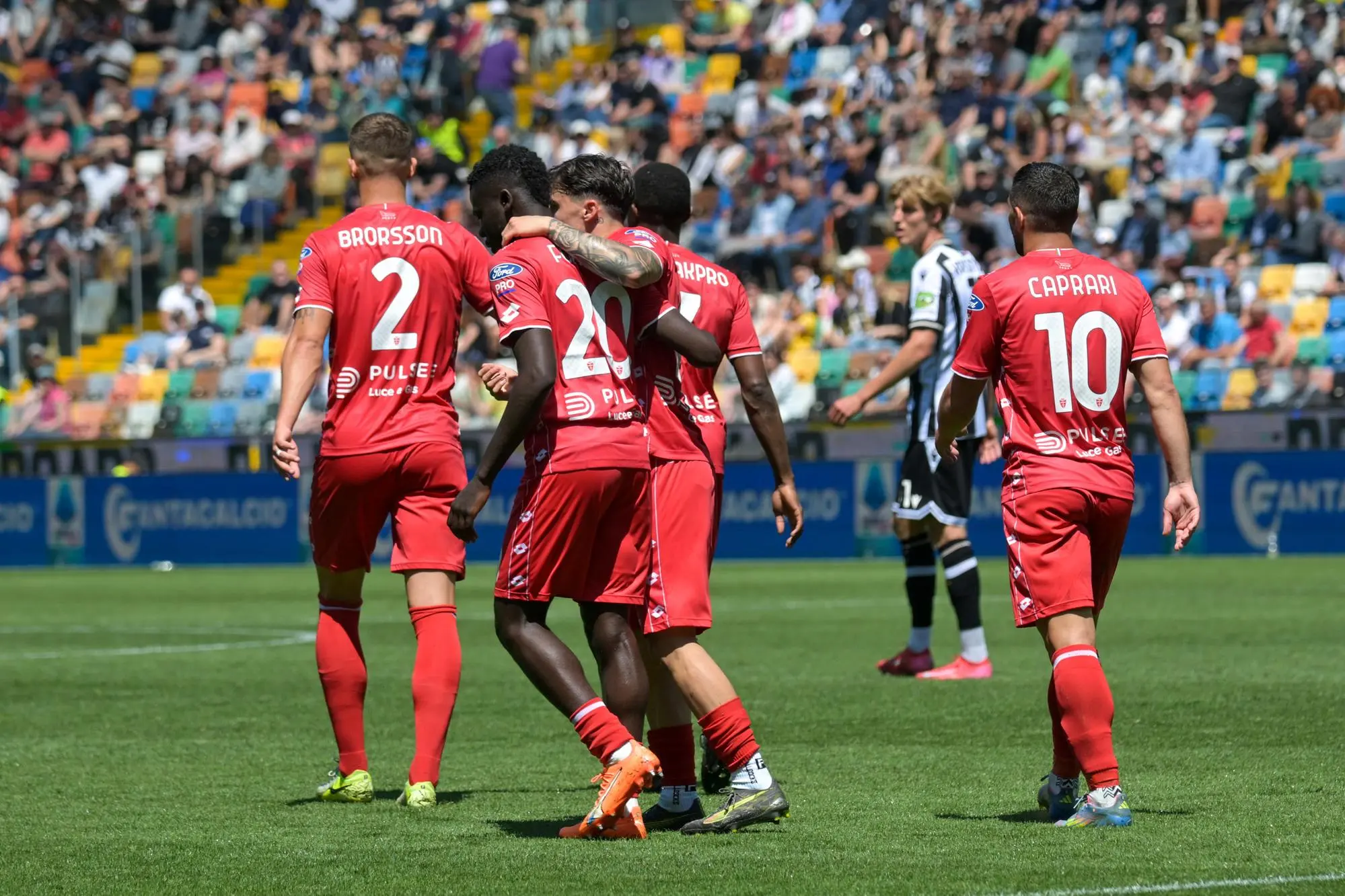Monza's Gianluca Caprari celebrates after scoring a goal during the italian soccer Serie A match between Udinese Calcio vs AC Monza on May 11, 2025 at the Bluenergy Stadium stadium in Udine, Italy. ANSA/Ettore Griffoni