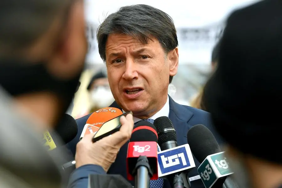 The president of the 5 Star Movement Giuseppe Conte during his visit to the Ukrainian embassy in Rome, Italy, 15 March 2022. ANSA/ETTORE FERRARI