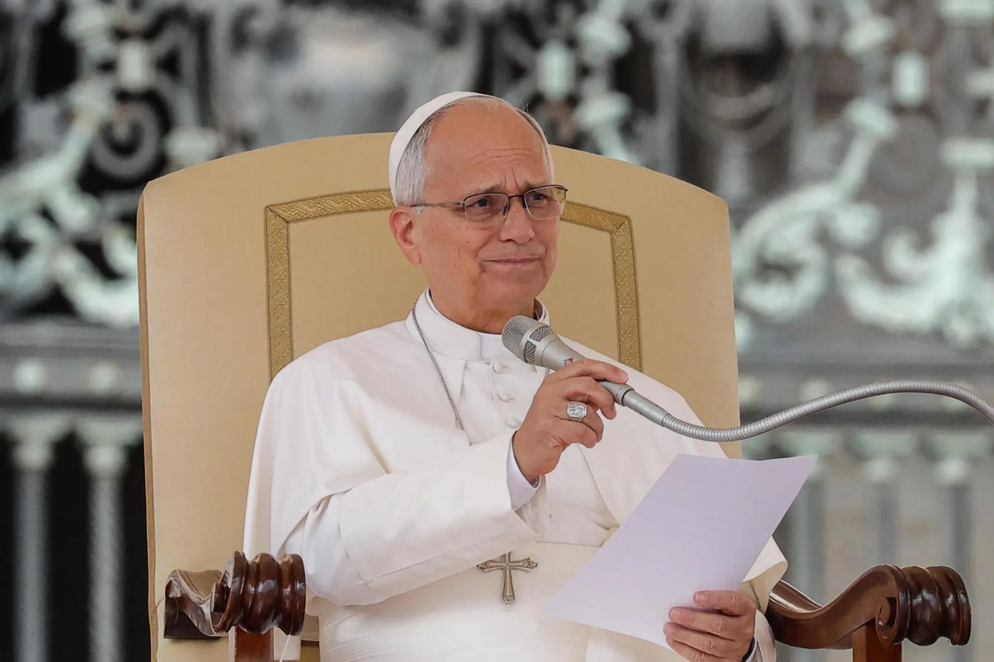 Papa Leone in Pizza San Pietro (foto Ansa/Lami)